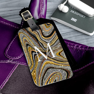 Sparkle Glam Glitter girly marble art grey gold Lu Luggage Tag