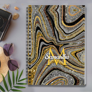 Sparkle Glam Glitter girly marble art grey gold Notebook