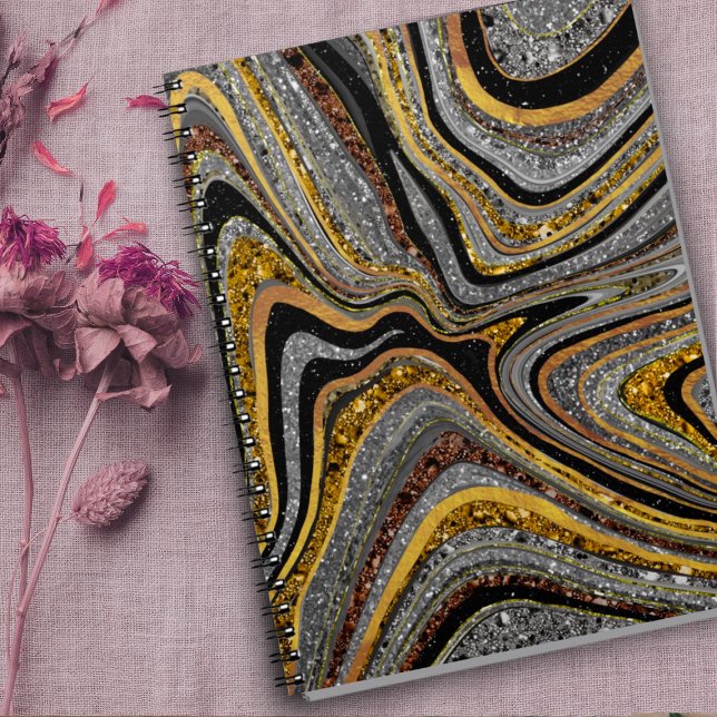 Sparkle Glam Glitter girly marble art grey gold Notebook (Creator Uploaded)
