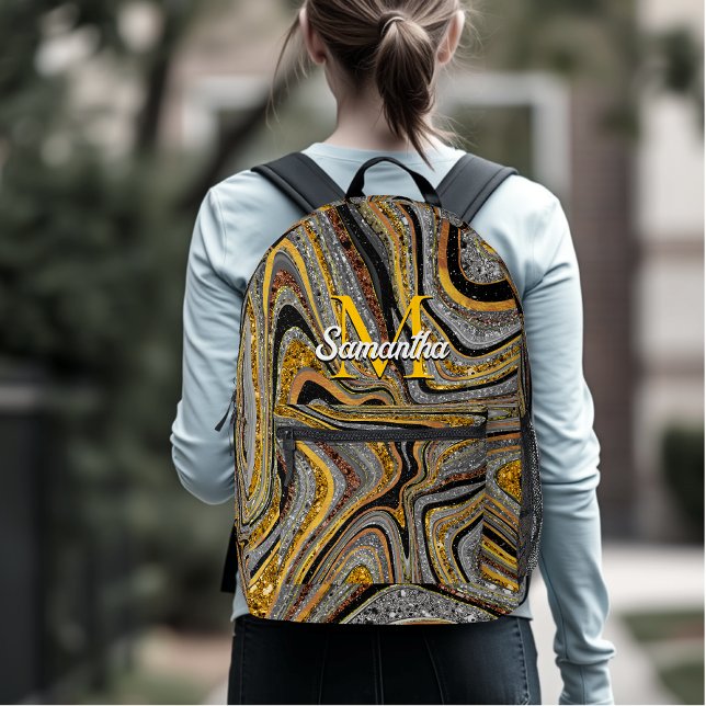 Sparkle Glam Glitter girly marble art grey gold Printed Backpack (Creator Uploaded)