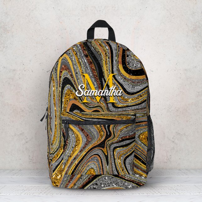 Sparkle Glam Glitter girly marble art grey gold Printed Backpack (Creator Uploaded)