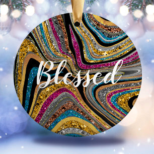 Sparkle Glam glittery girly marble art Ceramic Tree Decoration
