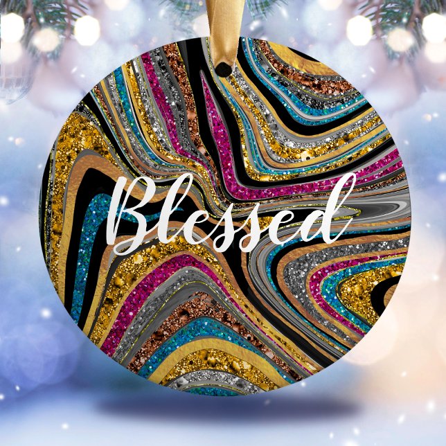 Sparkle Glam glittery girly marble art Ceramic Tree Decoration (Creator Uploaded)