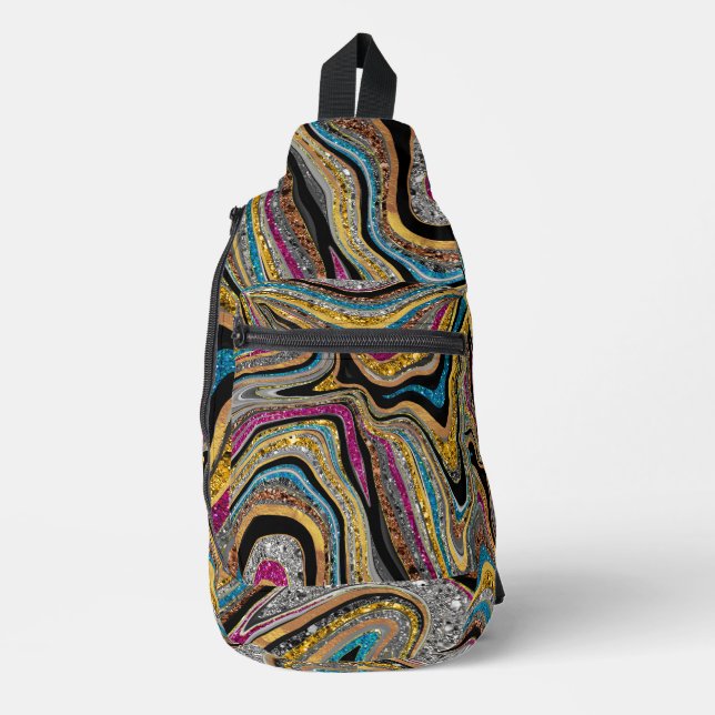 Sparkle Glam glittery girly marble art Printed Sling Bag (Front)
