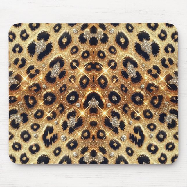 Sparkle Glam Gold Black Leopard Cheetah Print  Mouse Mat (Front)