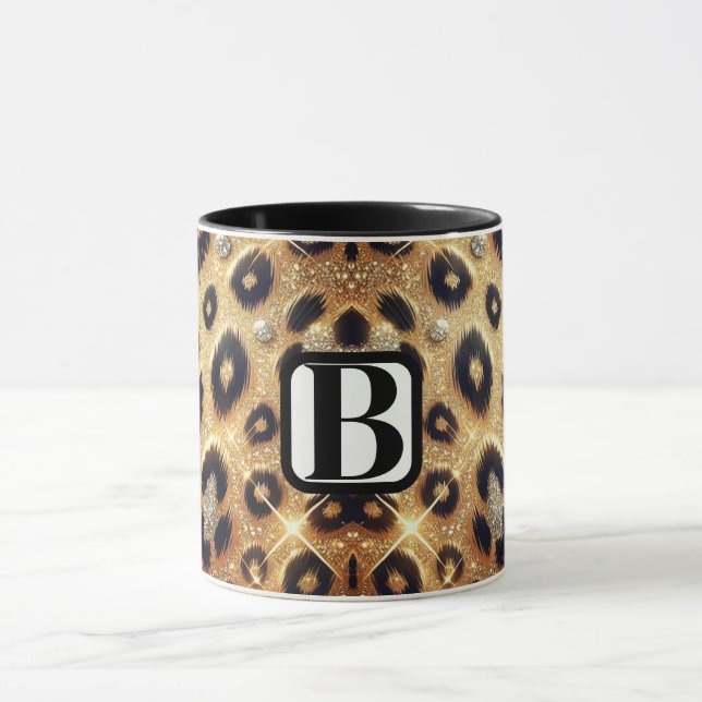 Sparkle Glam Gold Black Leopard Cheetah Print  Mug (Center)