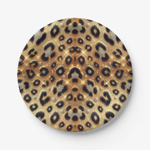 Sparkle Glam Gold Black Leopard Cheetah Print  Paper Plate