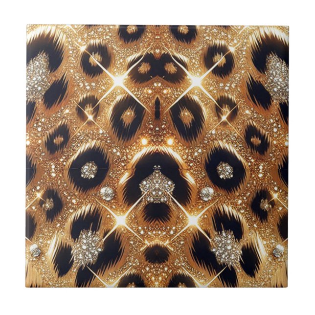 Sparkle Glam Gold Black Leopard Cheetah Print  Tile (Front)