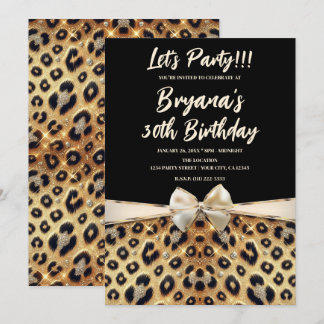 Sparkle Glam Gold Black Leopard Print Birthday Invitation