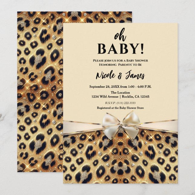 Sparkle Glam Leopard Print Baby Shower Invitation (Front/Back)