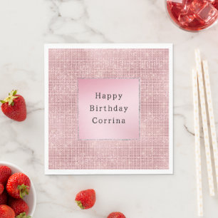 Sparkle Glam Pretty Pink Silver Glitter Birthday Napkin