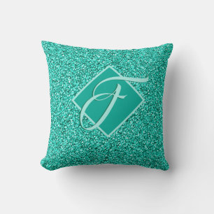 Sparkle Glam Turquoises Blue Glitter Monogrammed Cushion
