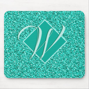 Sparkle Glam Turquoises Blue Glitter Monogrammed Mouse Mat