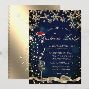 Sparkle,Glass,Snowflakes Blue Corporate Christmas Invitation