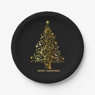 Sparkle Glitter Black and Gold Paper Plate
