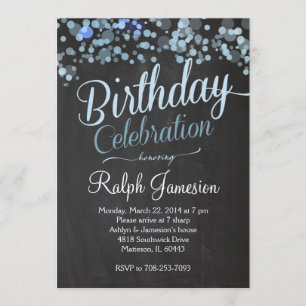 Sparkle Glitter  Blue Birthday Invitation