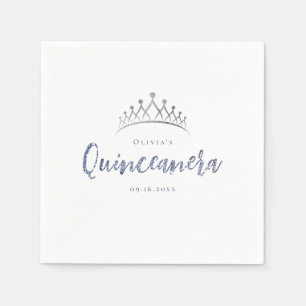 Sparkle glitter blue quinceanera 15th birthday napkin