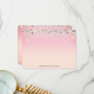Sparkle Glitter Border Pink Custom Name Note Card