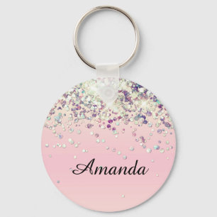 Sparkle Glitter Custom Name Blush Bridal Shower Key Ring