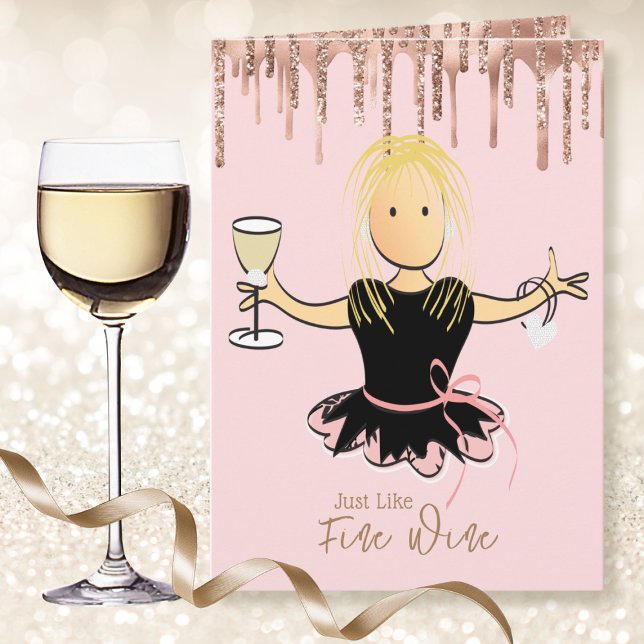 Sparkle Glitter Elegant Fun Girlie Wine Birthday  Card (Creator Uploaded)