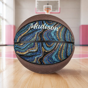 Sparkle Glitter girly marble art blue Pickleball Mini Basketball