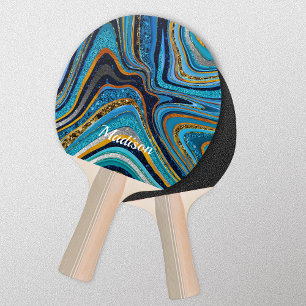 Sparkle Glitter girly marble art blue Ping Pong Paddle
