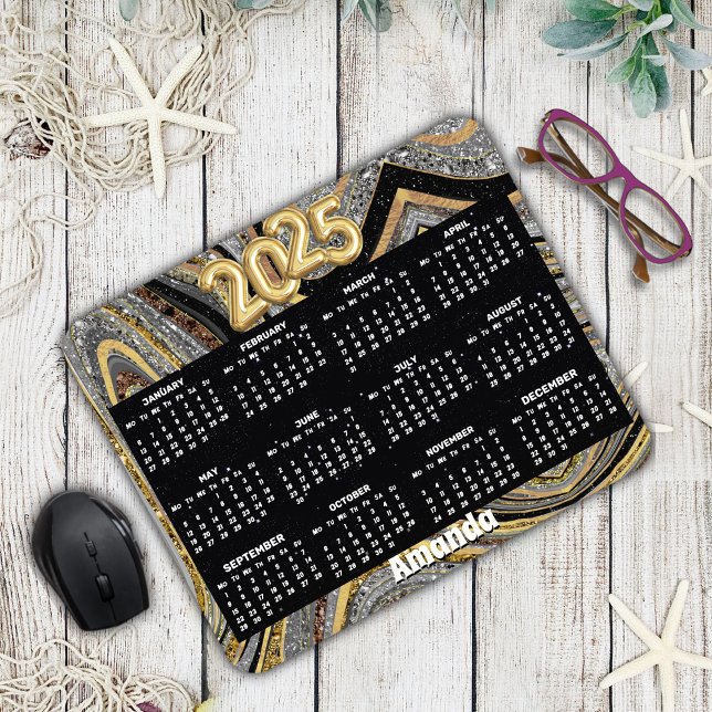 Sparkle Glitter girly marble art grey gold 2025 Mouse Mat (Creator Uploaded)