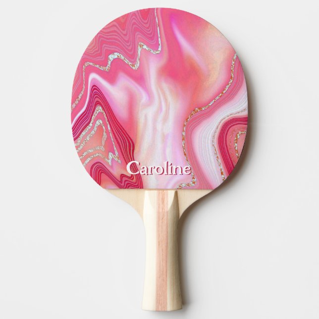Sparkle Glitter girly Marble Art Pink Silver Ping Pong Paddle (Front)