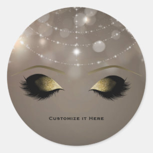 Sparkle Glitter Glam Gold Makeup Eyelashes Custom Classic Round Sticker