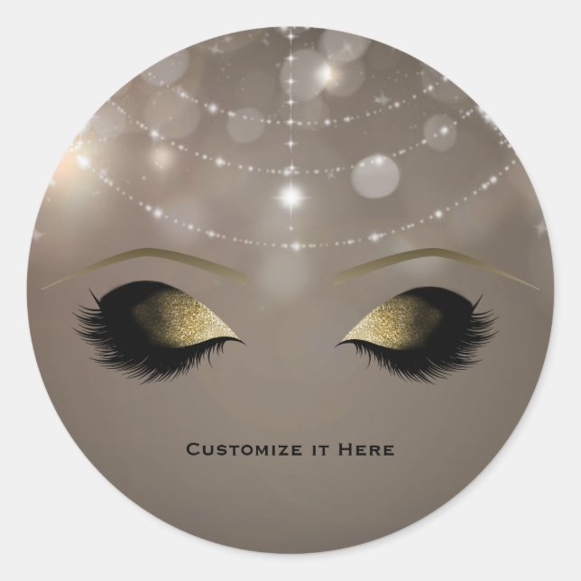 Sparkle Glitter Glam Gold Makeup Eyelashes Custom Classic Round Sticker (Front)