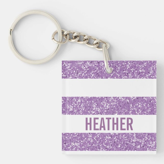 Sparkle Glitter Look Stripes Acrylic Keychain (Front)