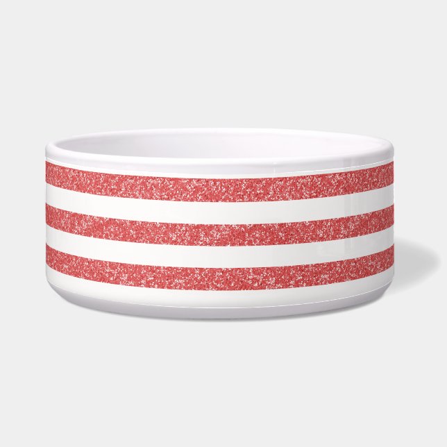 Sparkle Glitter Look Stripes Dog Bowl (Front)
