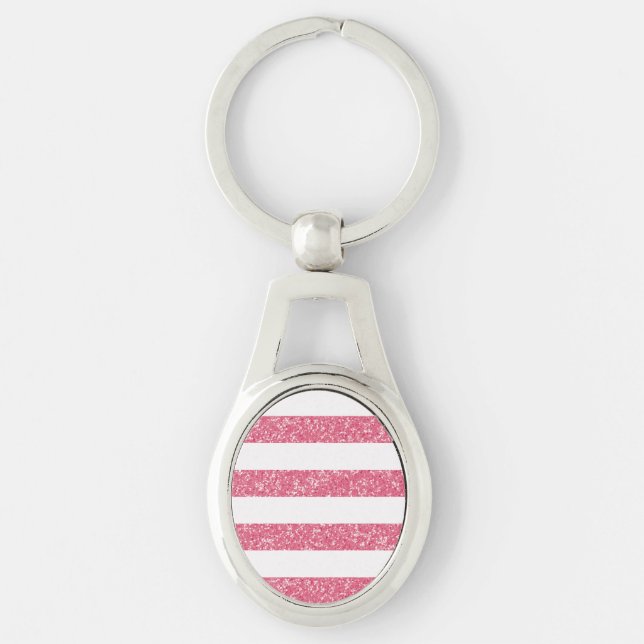 Sparkle Glitter Look Stripes Metal Keychain (Front)