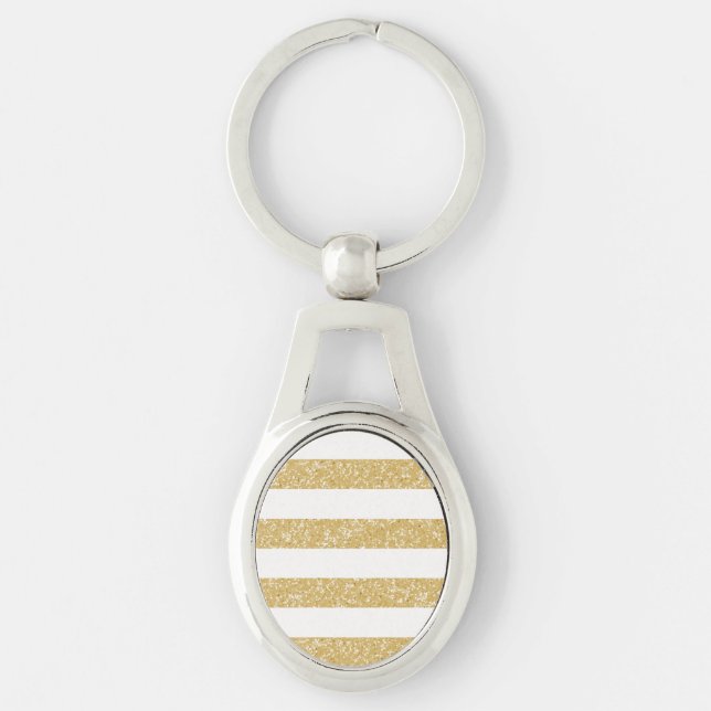 Sparkle Glitter Look Stripes Metal Keychain (Front)