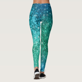 Sparkle Glitter Mermaid Leggings - blue green