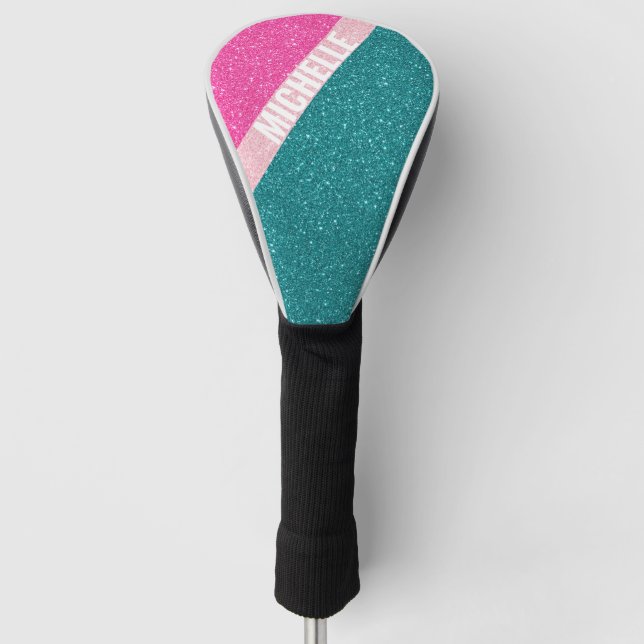 Sparkle Glitter monogram color block Golf Head Cover (Front)