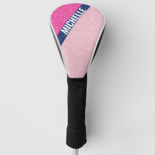 Sparkle Glitter monogram color block PInk Golf Head Cover