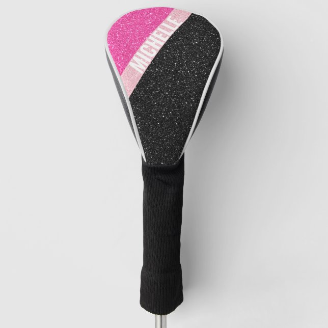 Sparkle Glitter monogram colour block black pink Golf Head Cover (Front)