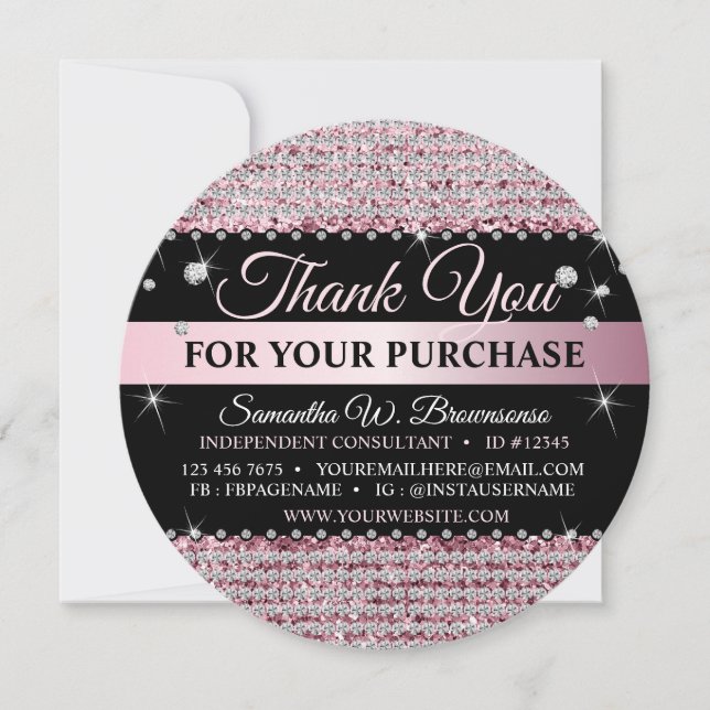 Sparkle Glitter Pink Jewellery Thank You circle Invitation (Front)