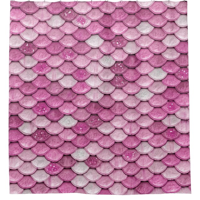 Sparkle Glitter Pink Purple Mermaid Scales Shower Curtain (Front)