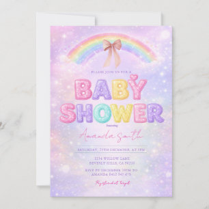 Sparkle Glitter rainbow baby shower with Bow Invitation