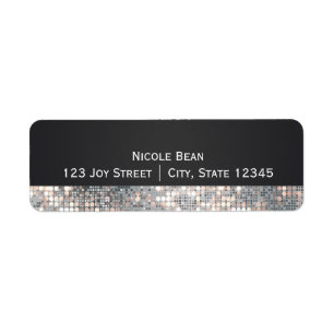 Sparkle Glitter Sequins Black Glam Address Labels