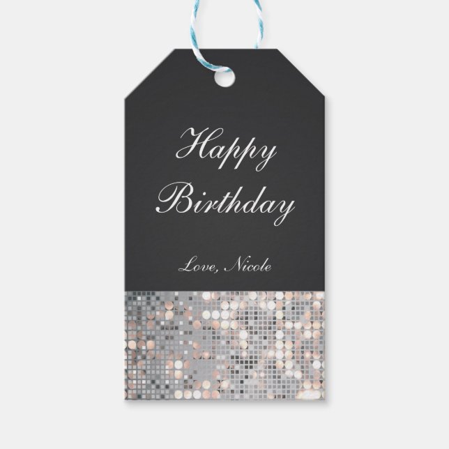 Sparkle Glitter Sequins Glam Black Party Gift Tag (Front)