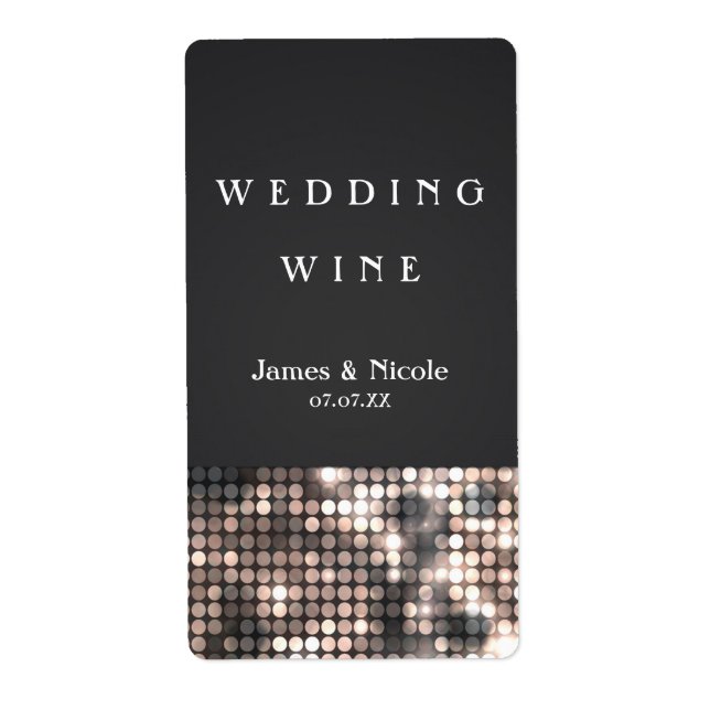 Sparkle Glitter Sequins Glam Wedding Wine Labels (Front)