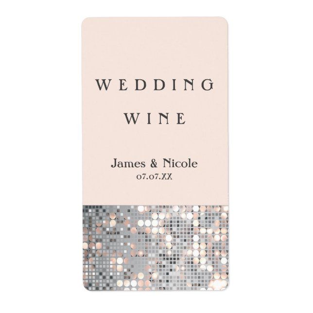 Sparkle Glitter Sequins Glam Wedding Wine Labels (Front)