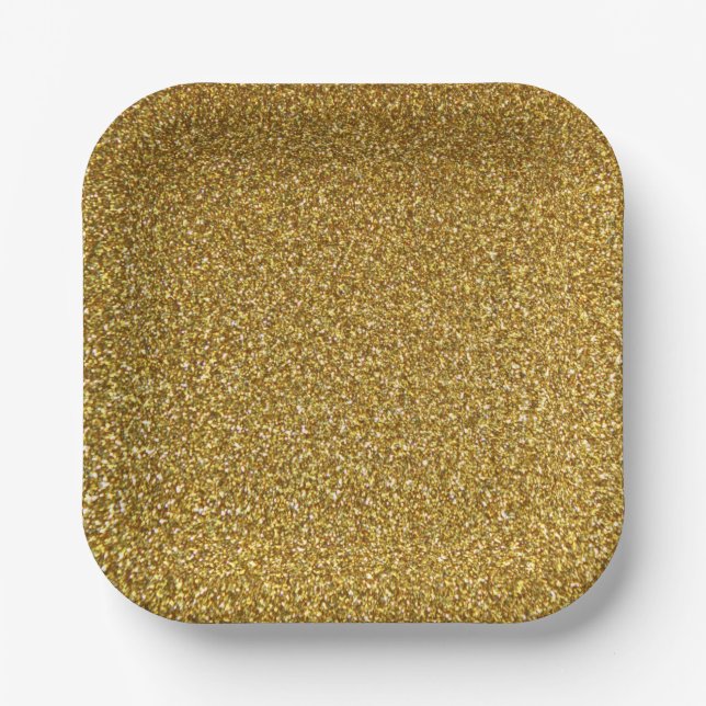 Sparkle Glittery Gold Baby Shower Birthday Wedding Paper Plate (Front)