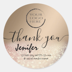 Sparkle glittery logo thank you classic round stic sticker