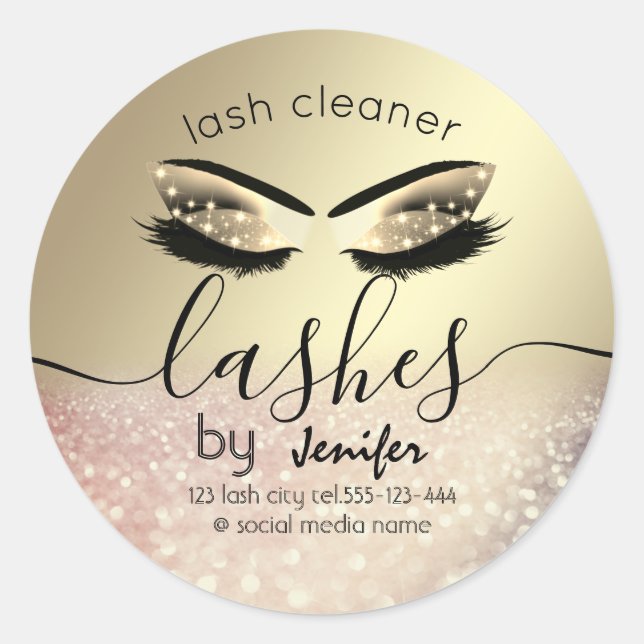 Sparkle glittery makeup eyes lash cleaner classic round sticker (Front)