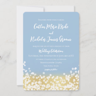 Sparkle Gold and Blue Wedding Invitation