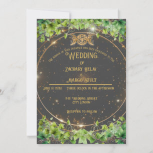 Sparkle Gold Botanic Celestial Wedding Invitation